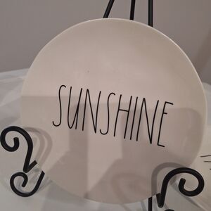 White Ceramic Decorative Plate with 'SUNSHINE' Lettering
